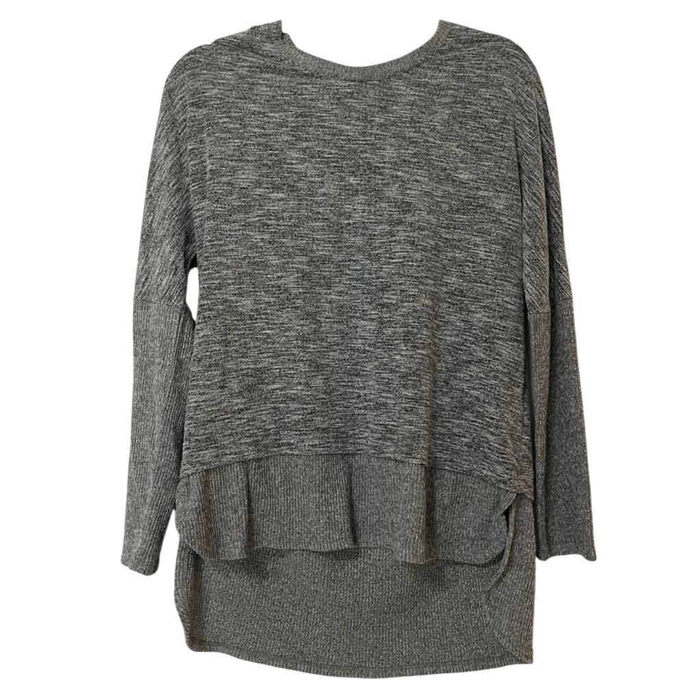 Piper & Taylor Grey Pullover High Low Sweater Womens M Preppy Crew Neck Marled